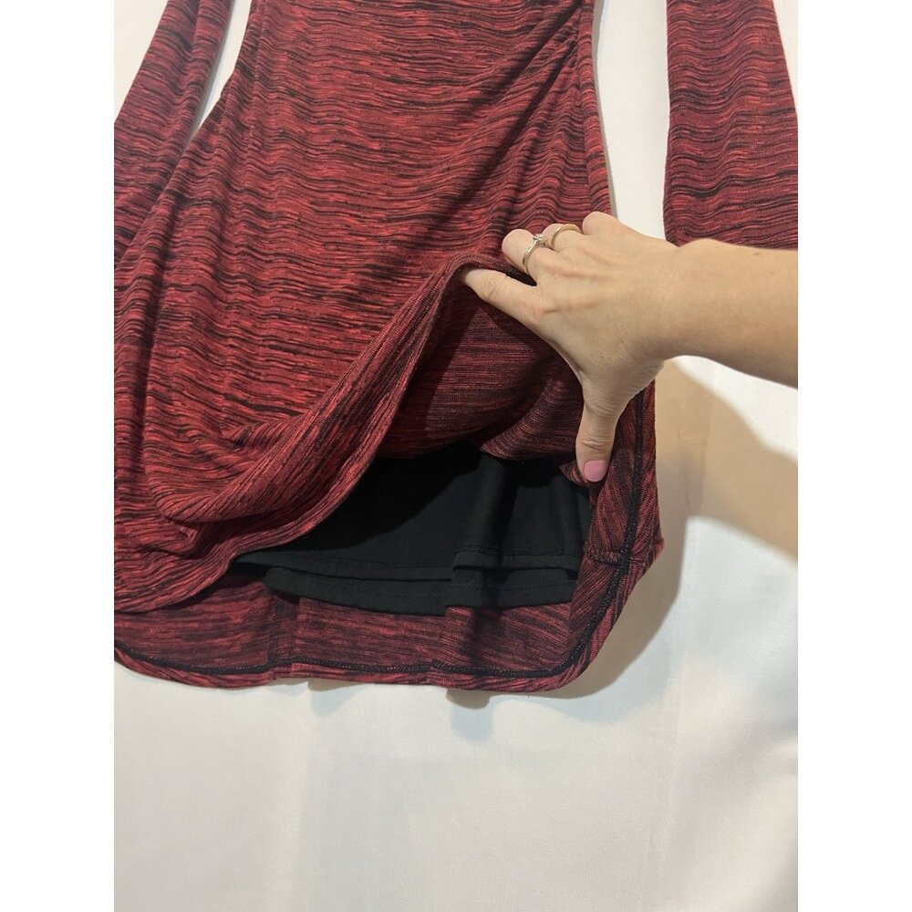 Prana Women Dress Medium Size Burgundy V-Neck Wrap Style Stretch Long Sleeves - Picture 9 of 10